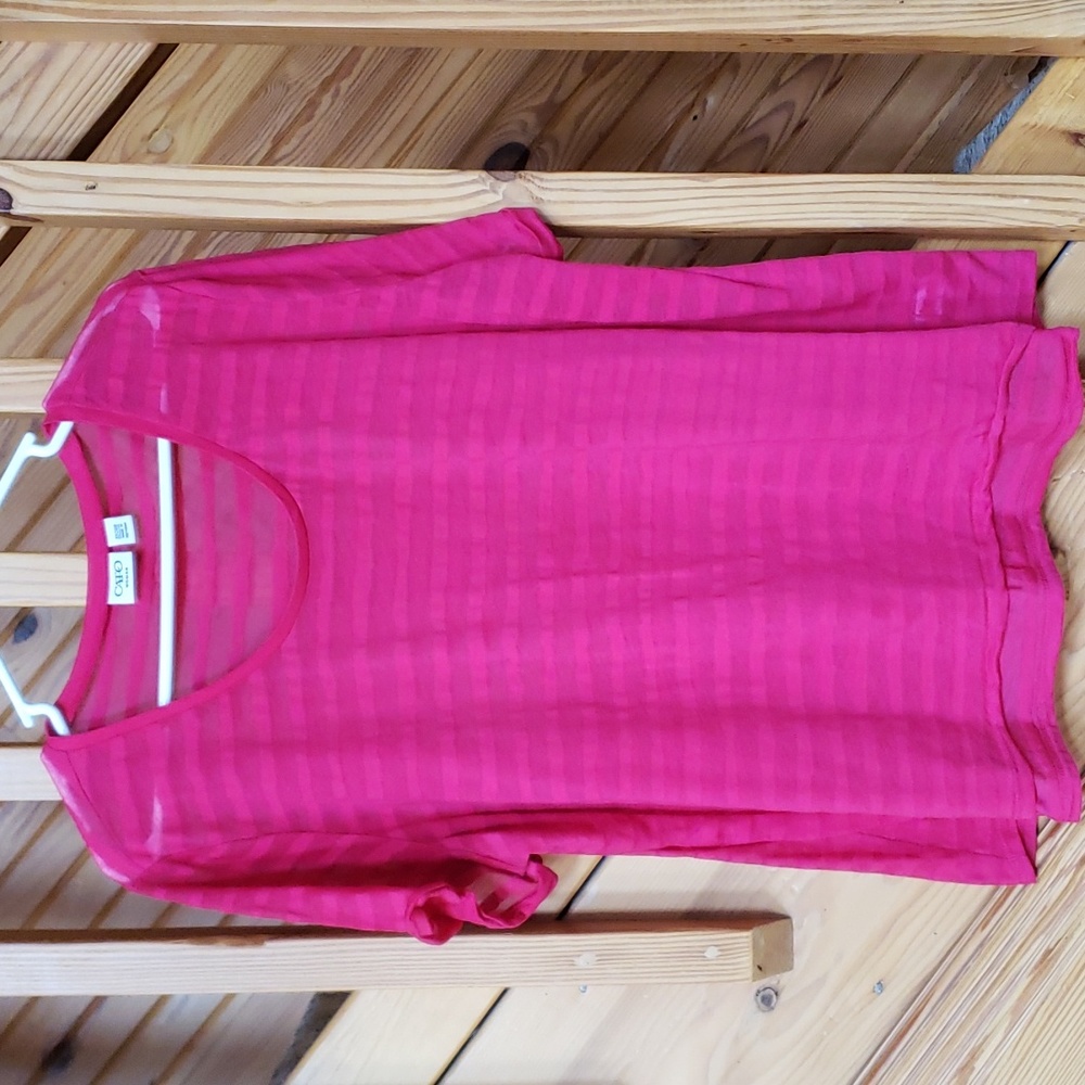 Cato Women Pink, Short Sleeved, Layer Stripe Overshirt